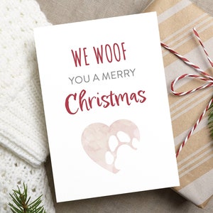 Hunde Weihnachtskarte mit Herz, We Woof You a Merry Christmas, Karte zu Weihnachten als Geschenk für Hundebesitzer  Hundemama Hundepapa