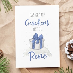 Weihnachtskarte mit Herz & Name mit Spruch, Das größte Geschenk bist du, Geschenkkarte Minikarte Klappkarte Postkarte