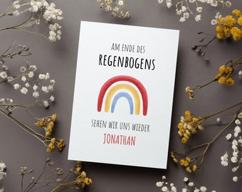 Personalisierte Regenbogen Trauerkarte zum Trost schenken, Beileidskarte mit Hoffnung zum Abschied und Anteilnahme bei Tod eines Sternenkind