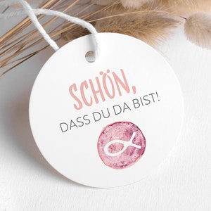 Fisch Gast Geschenkanhänger, Schön, dass du da bist!, zur Taufe, Kommunion, personalisierte Anhänger 10 STÜCK auch mit Wunschtext & Foto
