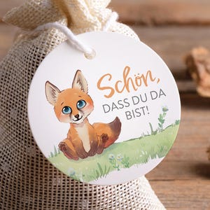 Fuchs Geschenkanhänger "Schön, dass du da bist!" für Gastgeschenke zur Taufe, Einschulung, Geburtstag, Hochzeit, 10 STÜCK