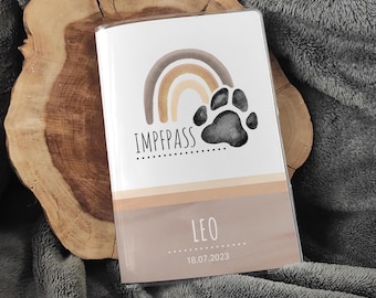 Schutzhülle Tierpass & Impfpass für Hunde und Katzen, EU Heimtierausweis mit Regenbogen + Pfotenabdruck