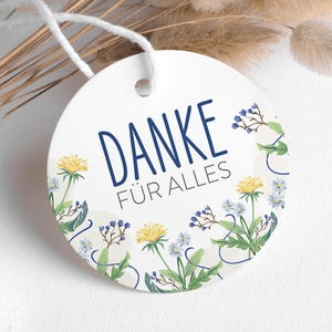 Danke Blumen Geschenkanhänger zur Taufe, Hochzeit, Geburtstag, Abschied Rückseite auch mit Text oder Foto personalisierbar, 10 STÜCK