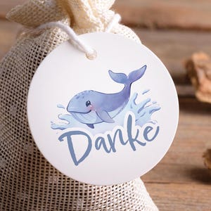 Wal Geschenkanhänger als Danke zur Taufe, Kommunion, Geburtstag, Rückseite mit Wunschtext & Foto personalisiert, 10 STÜCK