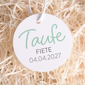 Schlichte Taufanhänger für Gastgeschenke als Danke zur Taufe, 10 STÜCK, personalisiert mit Wunschtext & Foto