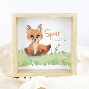 Sparfuchs Spardose 3D Bilderrahmen, Tolles Geschenk mit Fuchs zum Sparen zum Geburtstag, Einschulung, Weihnachten, Ostern, Taufe