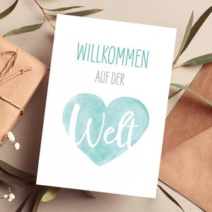 Herzkarte zur Geburt – Willkommen auf der Welt – personalisierte Geburtskarte für Jungen & Mädchen – Geschenk für Familie und Kind
