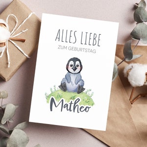 Glückwunschkarte zu, Geburtstag mit Löwe, Bär, Eichhörnchen, Eule, Pinguin, Hase oder Fuchs, Karte für Kinder, Mädchen & Jungs