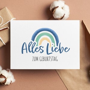Regenbogen Geburtstagskarte, Alles Liebe zumGeburtstag, Liebevolle Karte als Klappkarte, Postkarte Geschenk für Freunde, Familie, Kollege