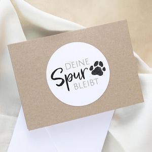 Haustier Trauerkarte Deine Spur bleibt, Hund & Katze Beileidskarte aus recyceltem Kraftpapier zum Abschied, Klappkarte auch mit Wunschtext