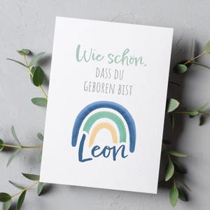 Regenbogen Karte zur Geburt, Wie schön dass du geboren bist, personalisierte Geburtskarte, Geschenk, Baby, Taufe, Glückwunsch
