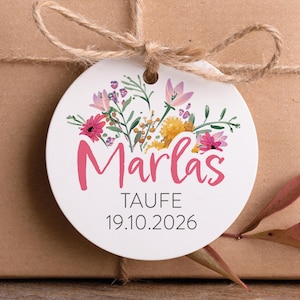 Gastgeschenk Anhänger Blumen mit Namen des Kindes für jeden Anlass wie Taufe, Einschulung, Geburtstag, Kommunion, Konfirmation, 10 STÜCK