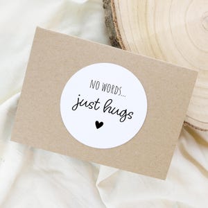 No words just hugs, Trauerkarte wenn man keine Worte hat, Herz Beileidskarte  aus recyceltem Kraftpapier zum Abschied auch mit Wunschtext