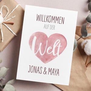 Personalisierte Herzkarte zur Geburt – Willkommen auf der Welt – Geschenk für Eltern & Baby – mit Name
