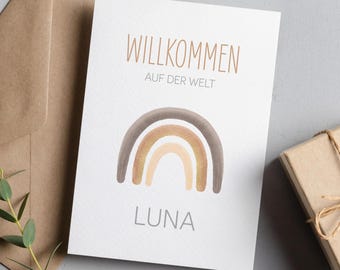 Birth card, Welcome to the world, personalized birth card with rainbow