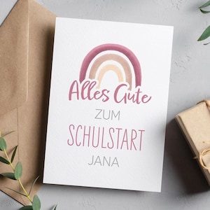 Alles Gute zum Schulstart, Geschenk Karte zur Einschulung zum ersten Schultag mit Regenbogen als Glückwunsch für Schulanfänger, Schulkinder