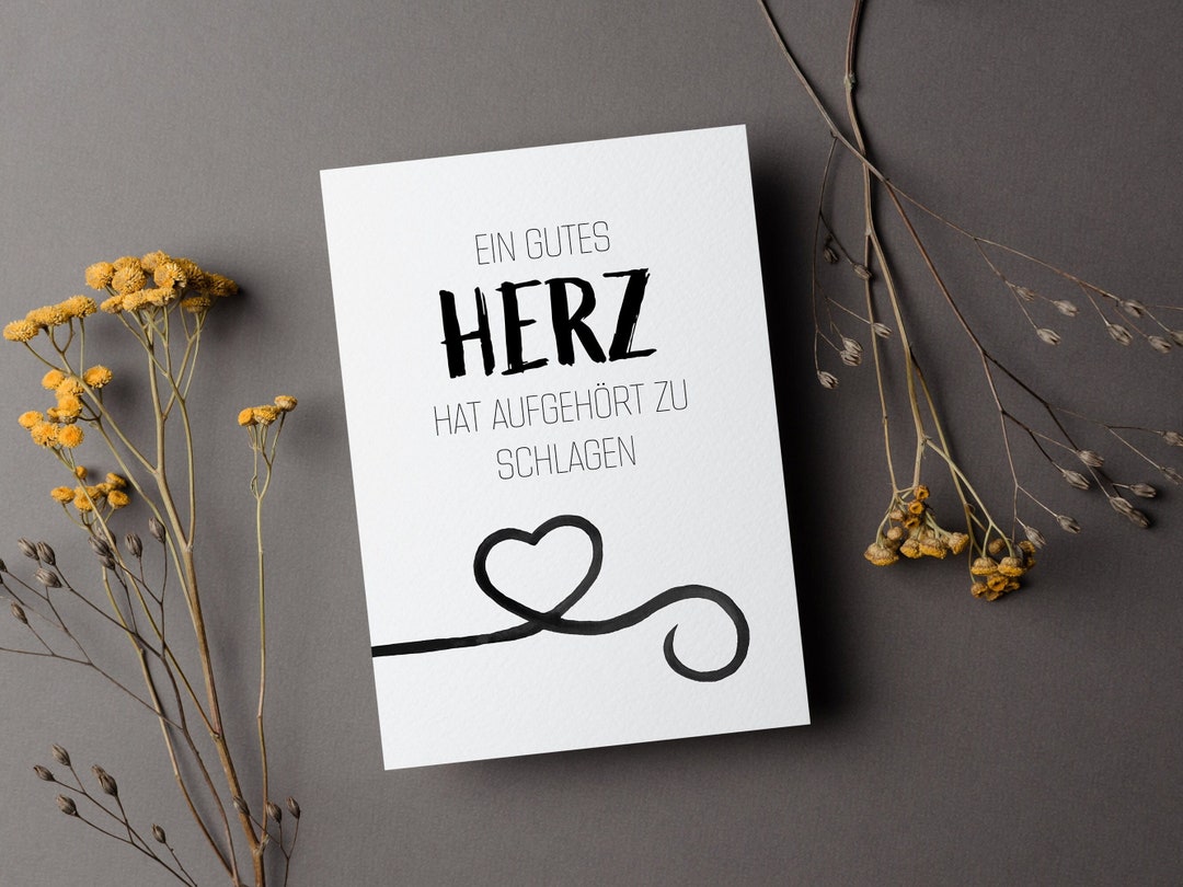 Trauerkarte mit Spruch Ein gutes Herz hat aufgehört zu Etsy.de