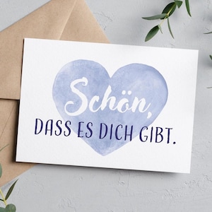 Herz Karte, Schön, dass es dich gibt, mit großer Farbauswahl