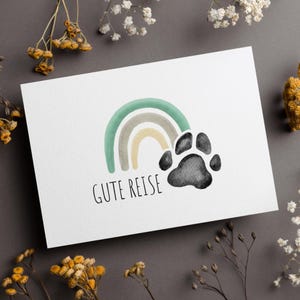 Beileidskarte Gute Reise über Regenbogenbrücke Trauerkarte für Hund und Katze mit FARBAUSWAHL, Karte mit Pfote zum Abschied vom  Haustier