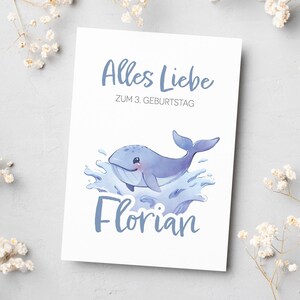 Wal Geburtstagskarte, Personalisierbare Karte "Alles Liebe" mit Walbaby zur Gratulation, Kindergeburtstag, Glückwunschkarte