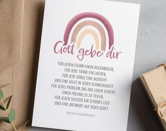 Taufkarte mit Spruch & Regenbogen als Glückwunsch zur Taufe, Geburt, Firmung, Kommunion, Konfirmation, Farbauswahl für Mädchen und Jungen