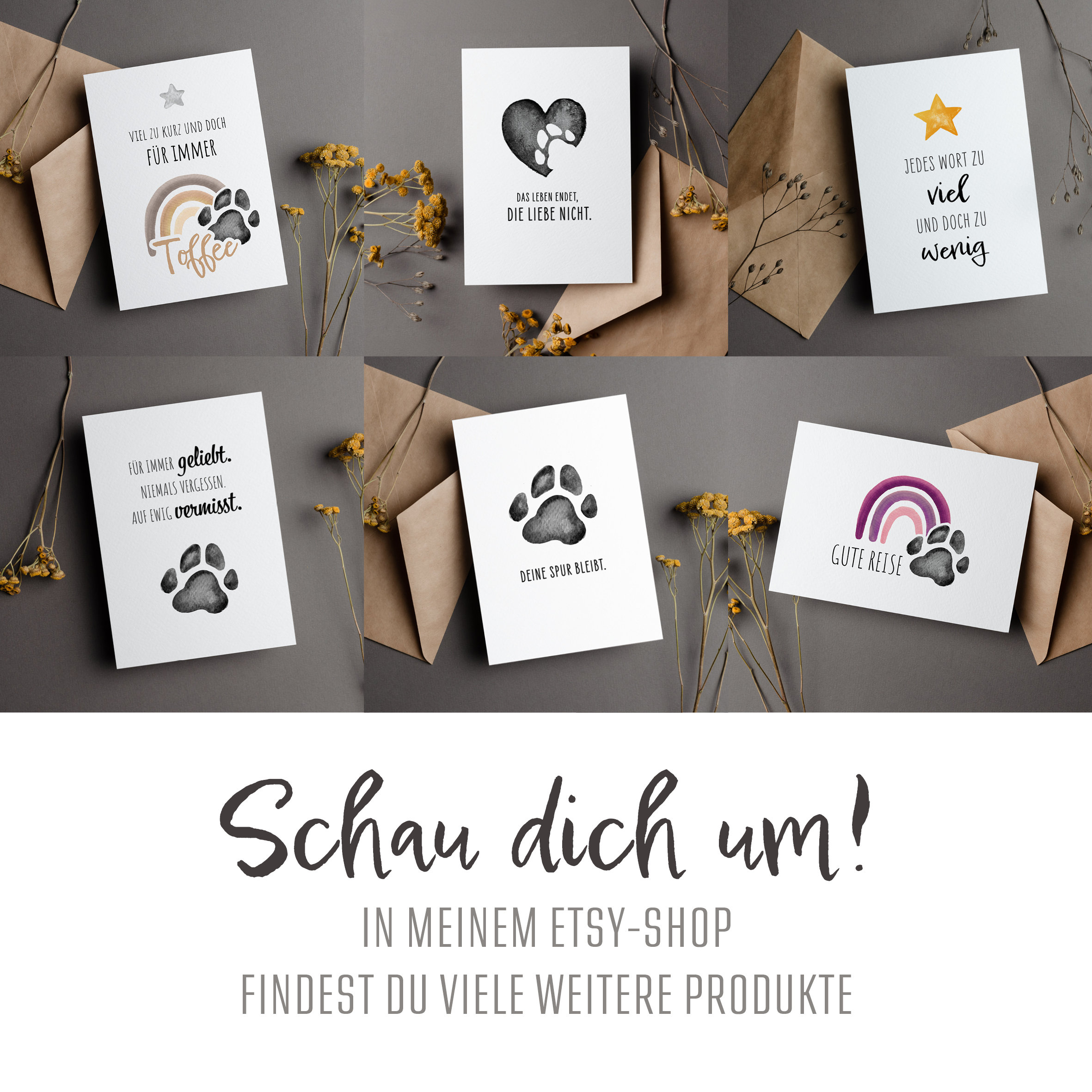 25 Beileidskarten Für Haustiere – Mit Pfotenabdruck-Herz-Design & Weißen Umschlägen