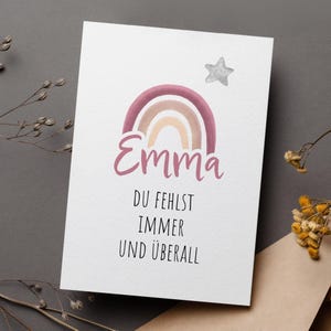 Regenbogen Trauerkarte "Du fehlst immer und überall" – Beileidskarte mit Liebe und Herz, Stern am Himmel zur Erinnerung an einen Menschen
