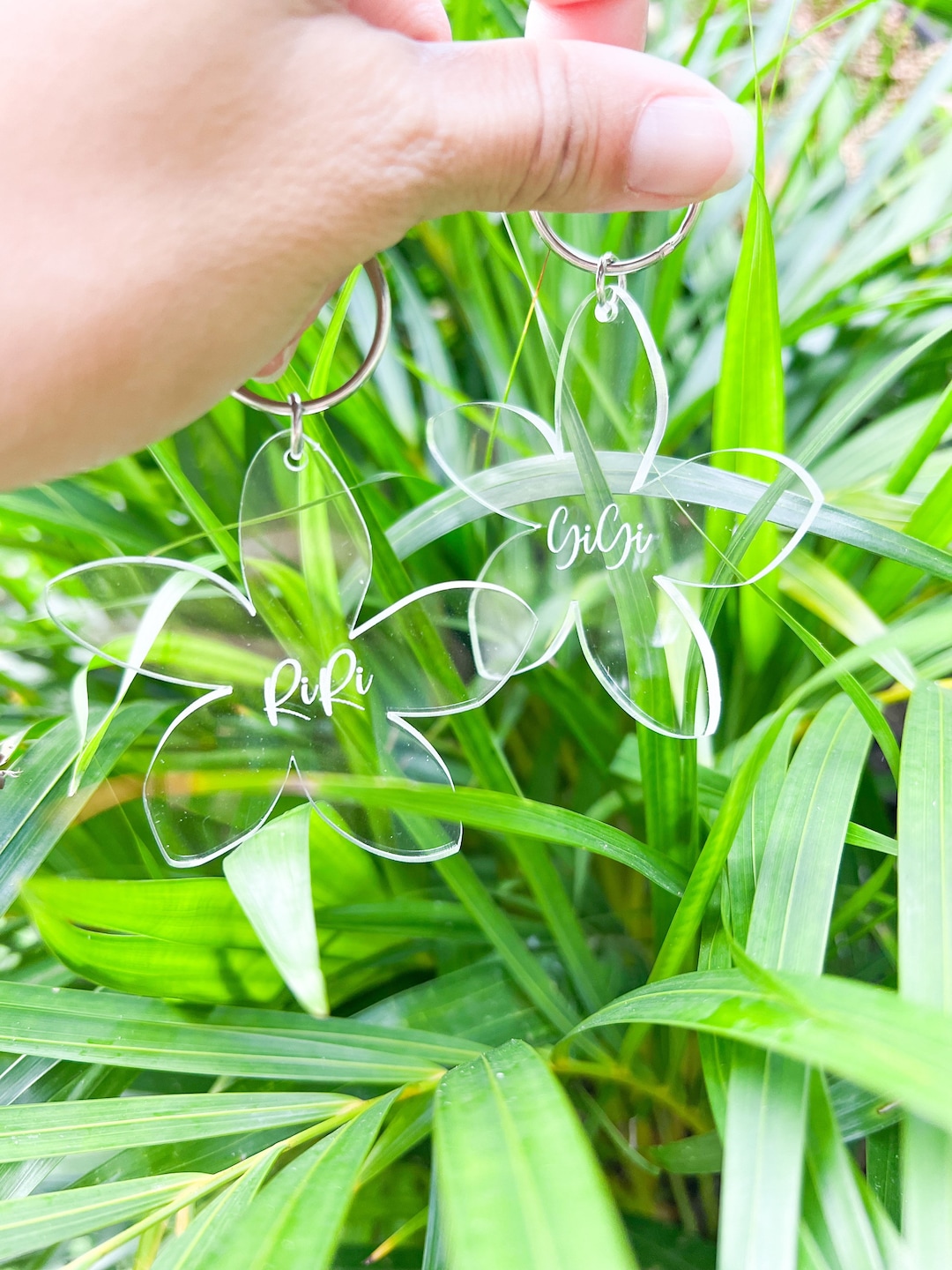 Plumeria Acrylic Keychain With Name, Personalized Accessories for Women