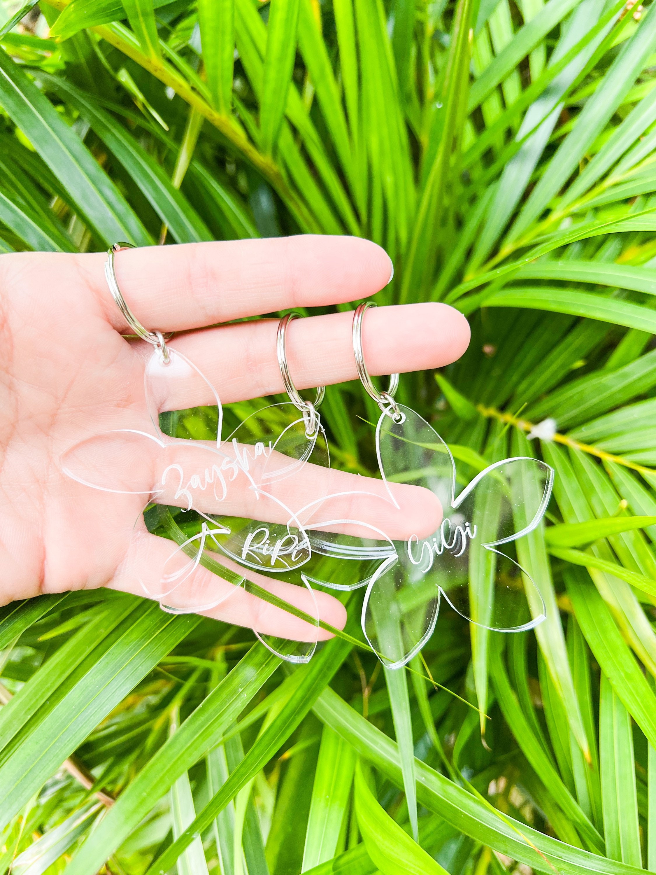 Plumeria Acrylic Keychain With Name, Personalized Accessories for Women
