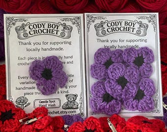 Purple Poppy Crochet Brooch – War Animal Remembrance Pin – Handmade by Me! -