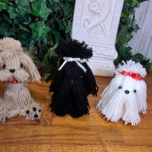 Handmade OOAK Yarn Dog Lot of 3 Cute Doggy Puppy Collectible Figure Figurine Shih Tzu