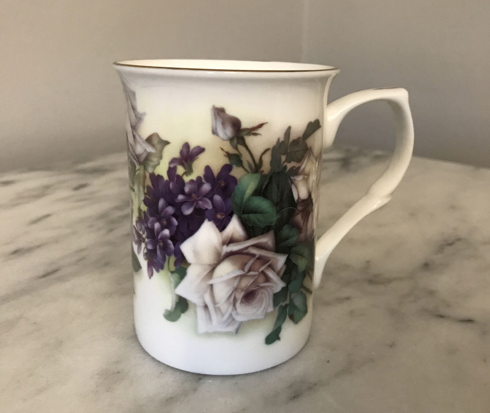 White Roses Stechcol Gracie Bone China Floral Mug Gold Trim Etsy
