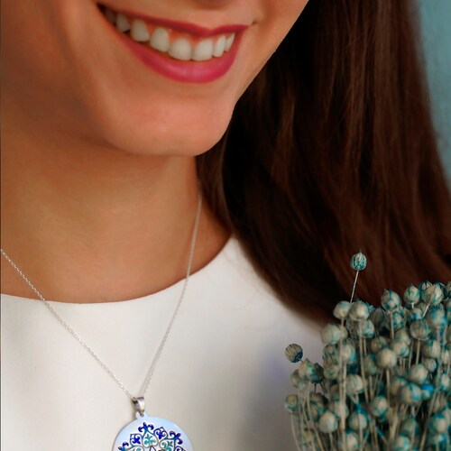 Elegant Silver Necklace - Enamel Pendant on 999 Sterling Silver - Silver Chain shops - Silver Pendant - Blue Necklace Mother's Day Gift Discount