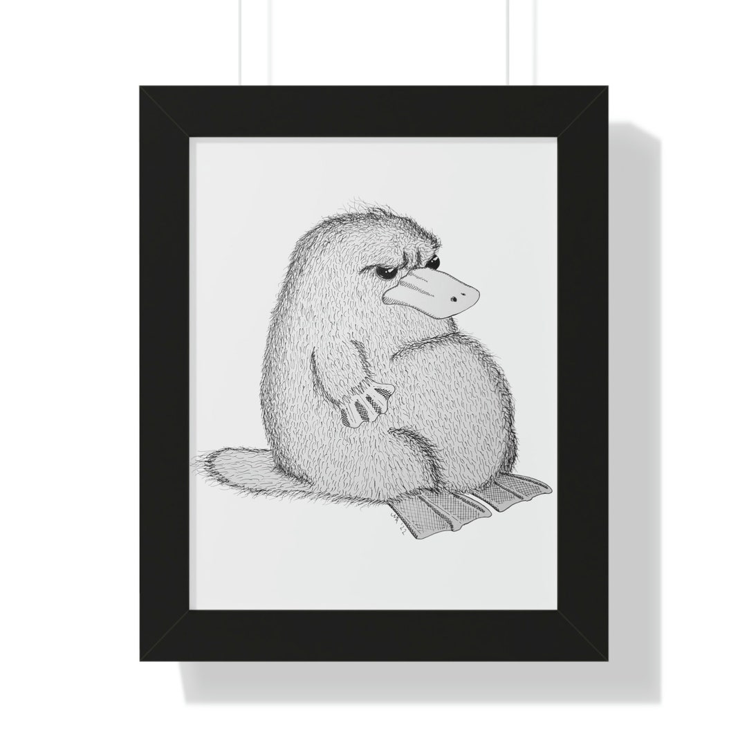 Angry Platypus Art Print, Grumpy Animal Picture Framed Vertical Poster
