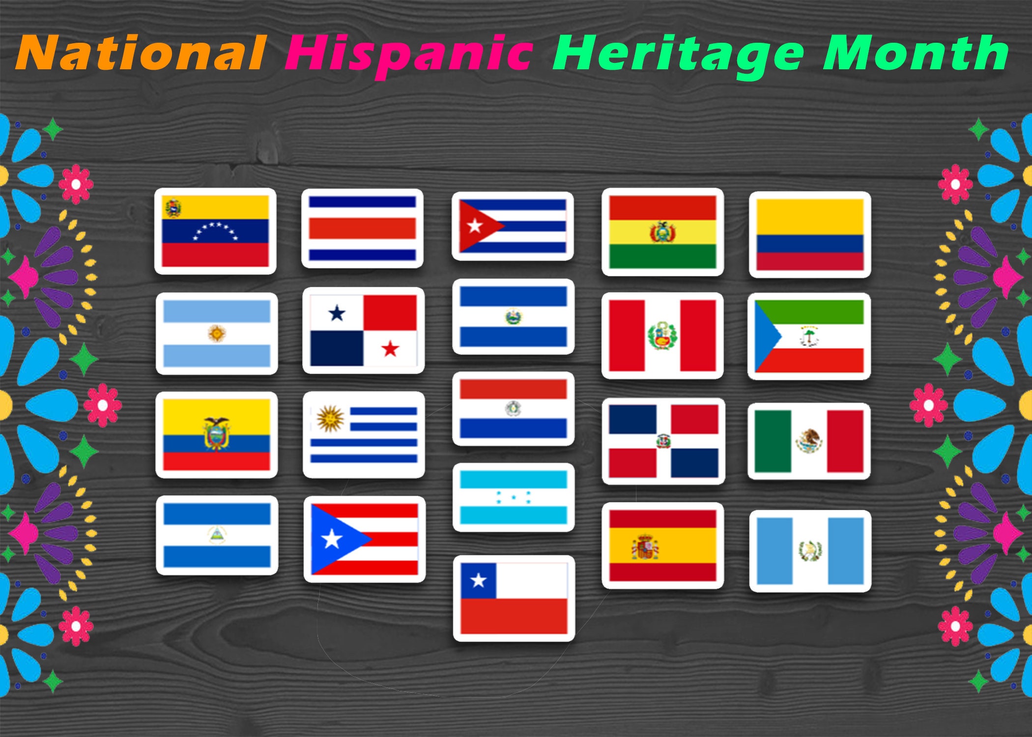 Hispanic Heritage Month Flag Matching Cards Game