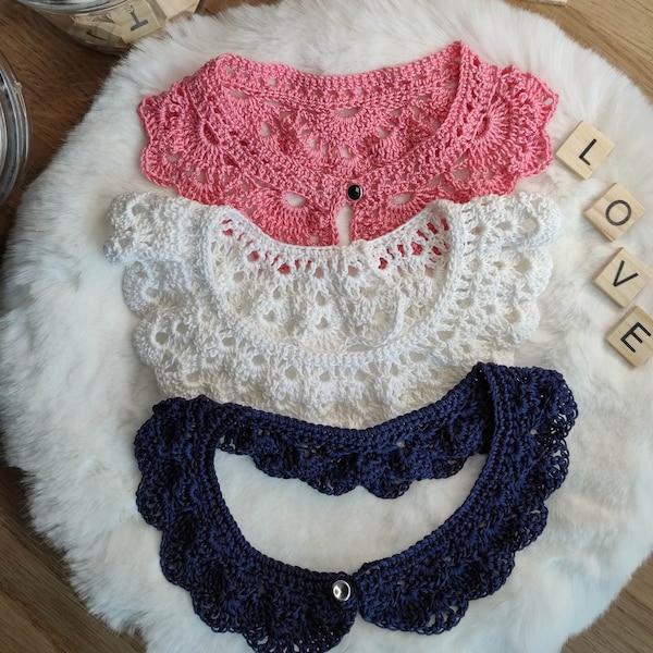 Col claudine amovible vintage au crochet en fils recyclés pour bébé ou enfant