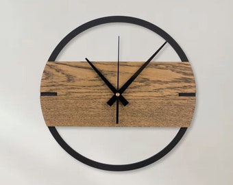 Holzwanduhr, Moderne Wanduhr Eiche, Holzuhr, große Uhr, Holzuhr, Eichenholz Wanduhr, 3D Wanduhr Dekoration | DUNKEL