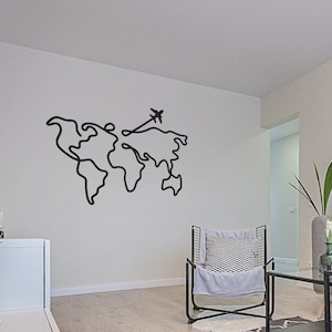 Art mural carte du monde, décoration de bureau à domicile, carte murale en bois, décoration en bois de salon, grande décoration de voyage, cadeau minimalisme, carte Weltkarte Holz