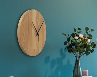 Handmade Oak Wood Wall Clock: Modern Minimalist Design, Silent Movement