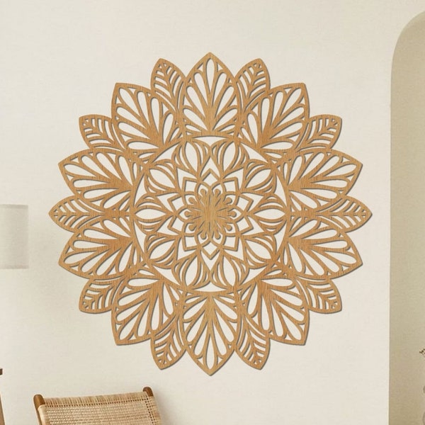 Houten mandala-muurdecoratie, HDF-houtkunst, grote wanddecoratie