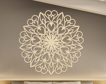 Bloemenmandala | Kunst aan de muur | Houten Decoratie | Grote mandala | Muurbehang | Houtdecor | Geometrie Bloem | Cadeau voor haar