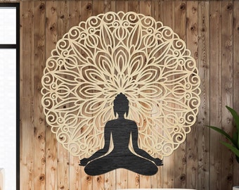Buddha Mandala Wood Wall Art: Geometric Flower Decor