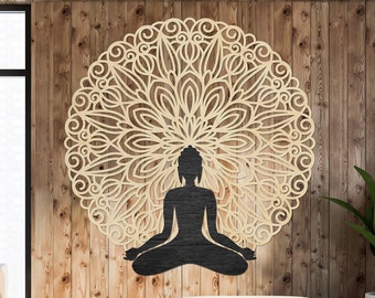 Mandala bouddha | Art mural | Décoration en bois | Grand mandala | Suspension murale | Décoration en bois | Fleur géométrique | Cadeau pour elle | Décoration bouddha