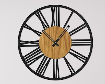 Reloj de pared de madera de roble, números romanos, corte láser, reloj de pared decorativo, reloj de madera, tapices de pared para el hogar, reloj de pared, reloj moderno