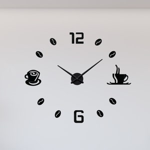 Coffee Wall Clock, 3D Wall Clock, Home Decor, Mirror Wall Clock, Acrylic Modern Design 3D DIY Clock, Living Room Large Wall Clock
