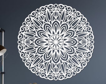 Mandala floral | Art mural | Décoration en bois | Grand mandala | Suspension murale | Décoration en bois | Fleur géométrique | Cadeau pour elle