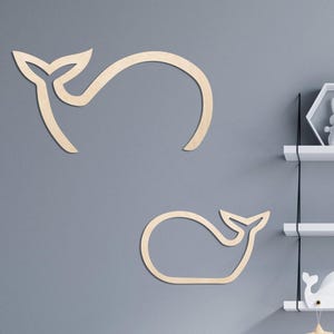 Ensemble de baleines en bois, décoration de mer, oeuvre d'art en bois murale, décoration murale d'enfant, chambre d'enfant, décoration murale en bois pour la maison, décoration de chambre d'enfant