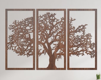 Ensemble de 3 panneaux décoratifs muraux en bois, arbre de vie, art mural en bois, décoration d'intérieur, arbre de vie suspendu, oeuvre d'art unique
