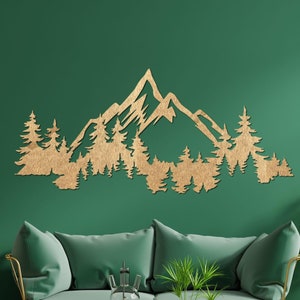 Grande décoration murale forêt en bois - Paysage de montagne artisanal - Arbre rustique nature Décoration d'intérieur