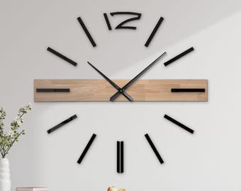 Oak Wall Clock with Plexiglass Elements – Large Silent Wooden Clock